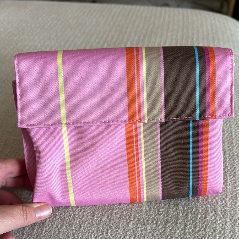 NWOT Clinique Striped Pink Cosmetic Bag
